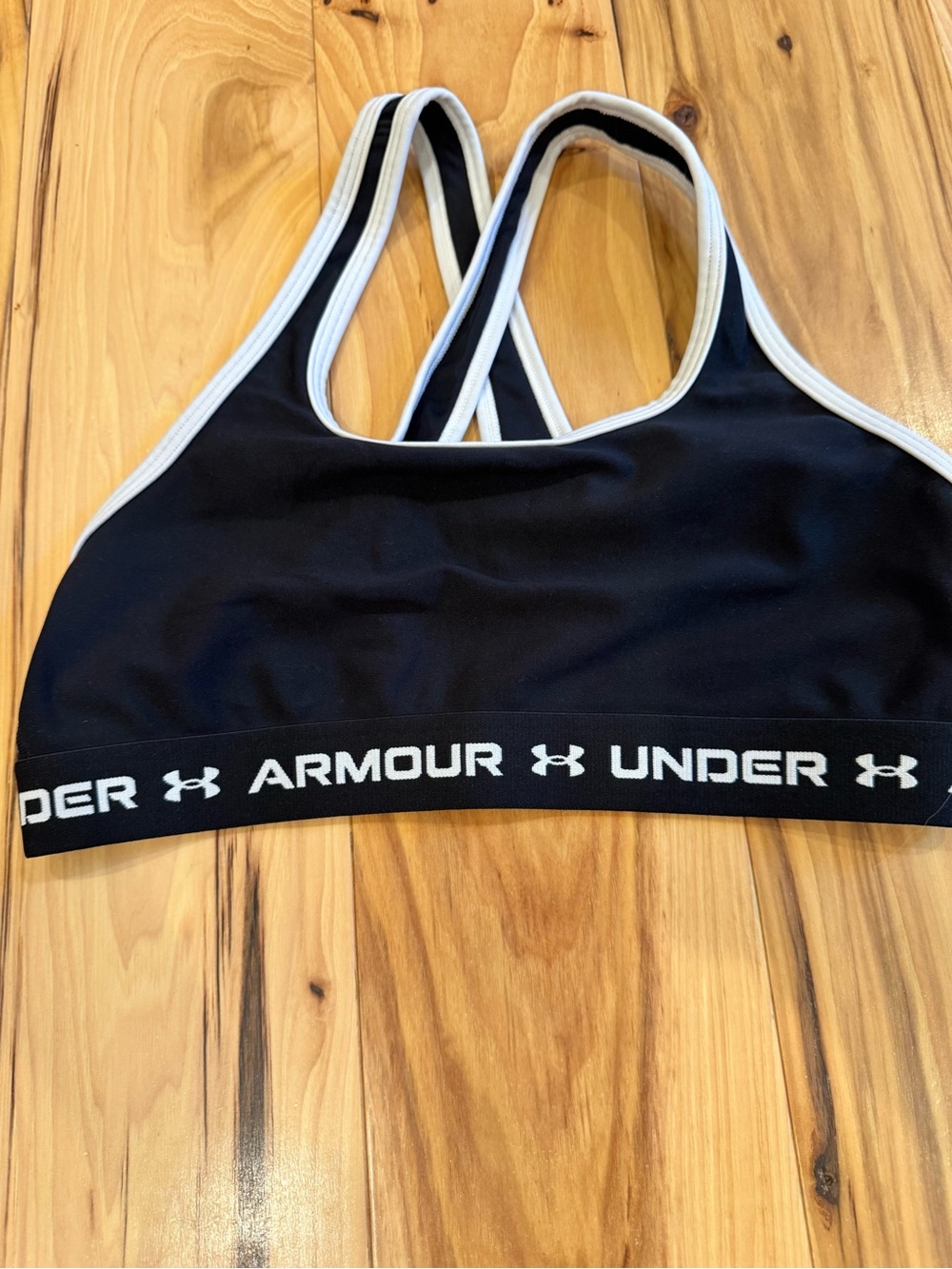 Under Armour Black Sports Bra with White Trim and Logo Band